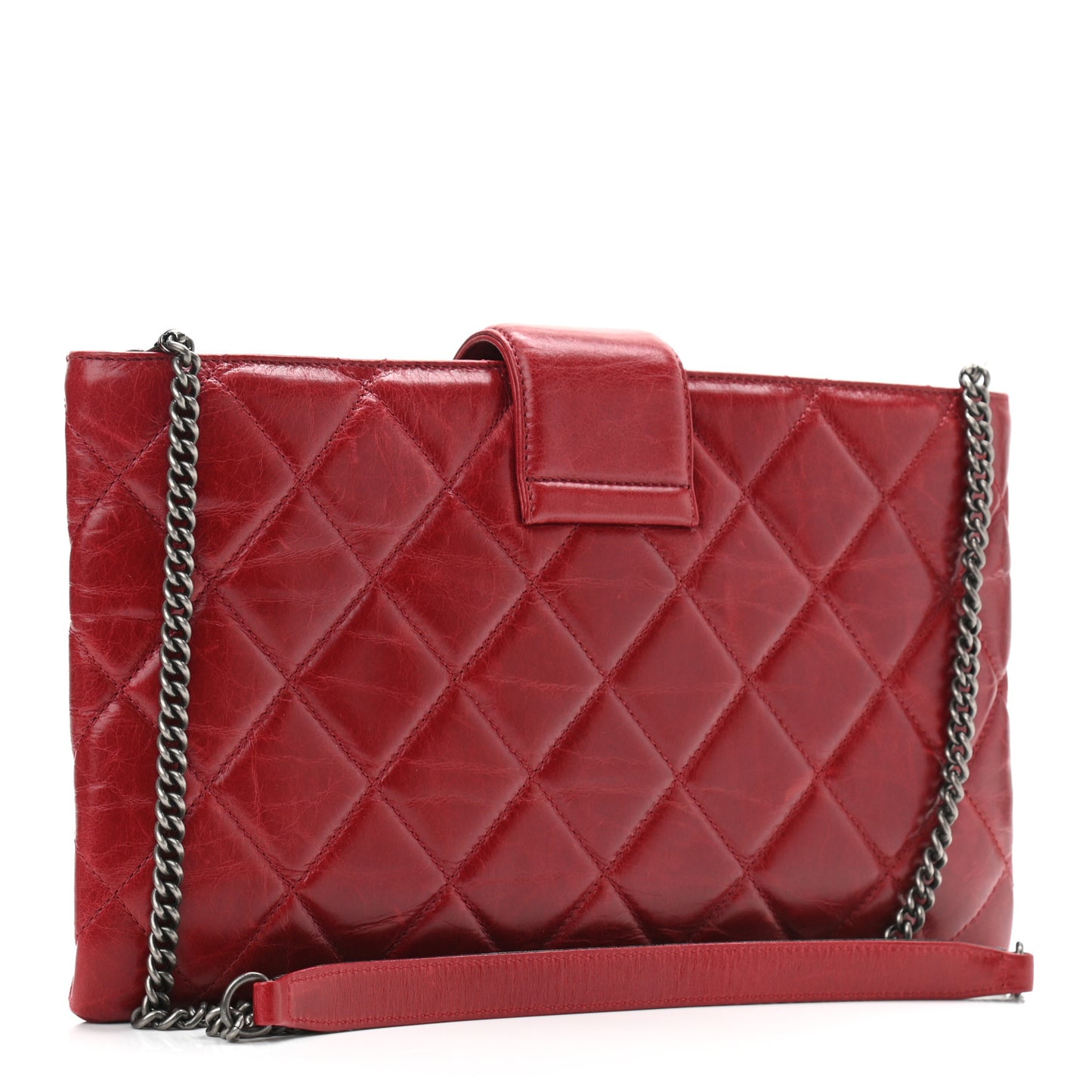 Aged Calfskin Quilted Zip Clutch Dark Red