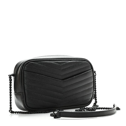 Saint Laurent Grain De Poudre Matelasse Monogram Mini Lou Camera Bag Black 3 of 8