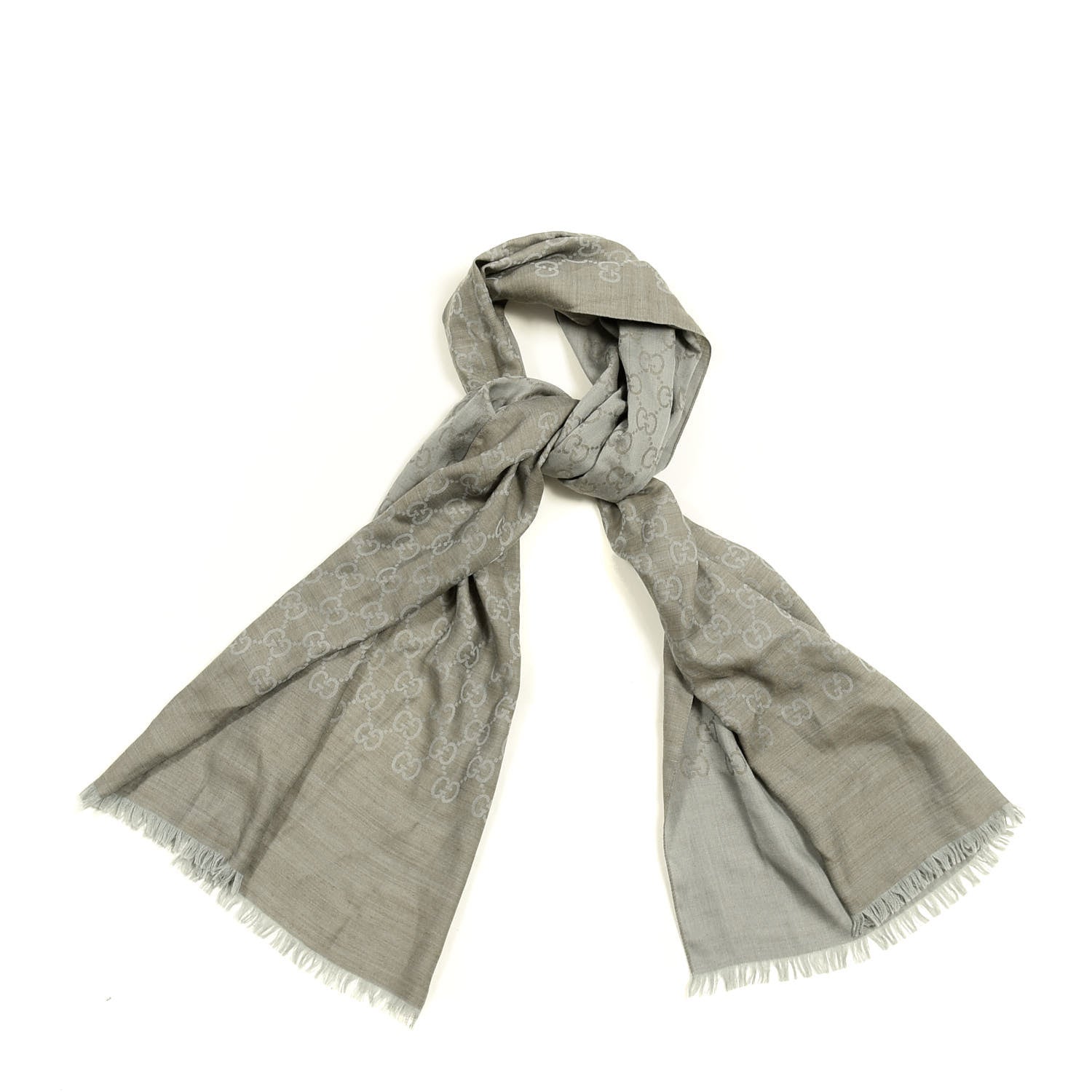 Gucci Wool Silk GG Monogram GGNatplus Fringe Stole Grey 1 of 5