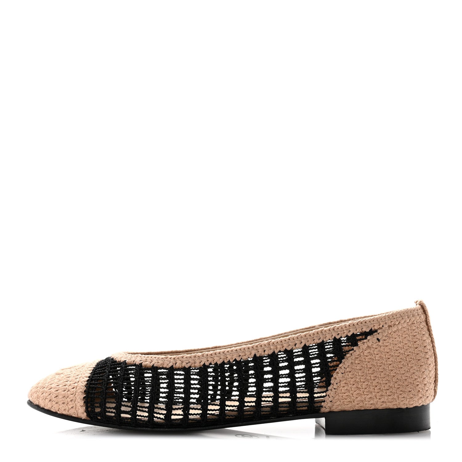 Chanel Raffia Cap Toe Ballerina Flats 38.5 Black Beige 1 of 11