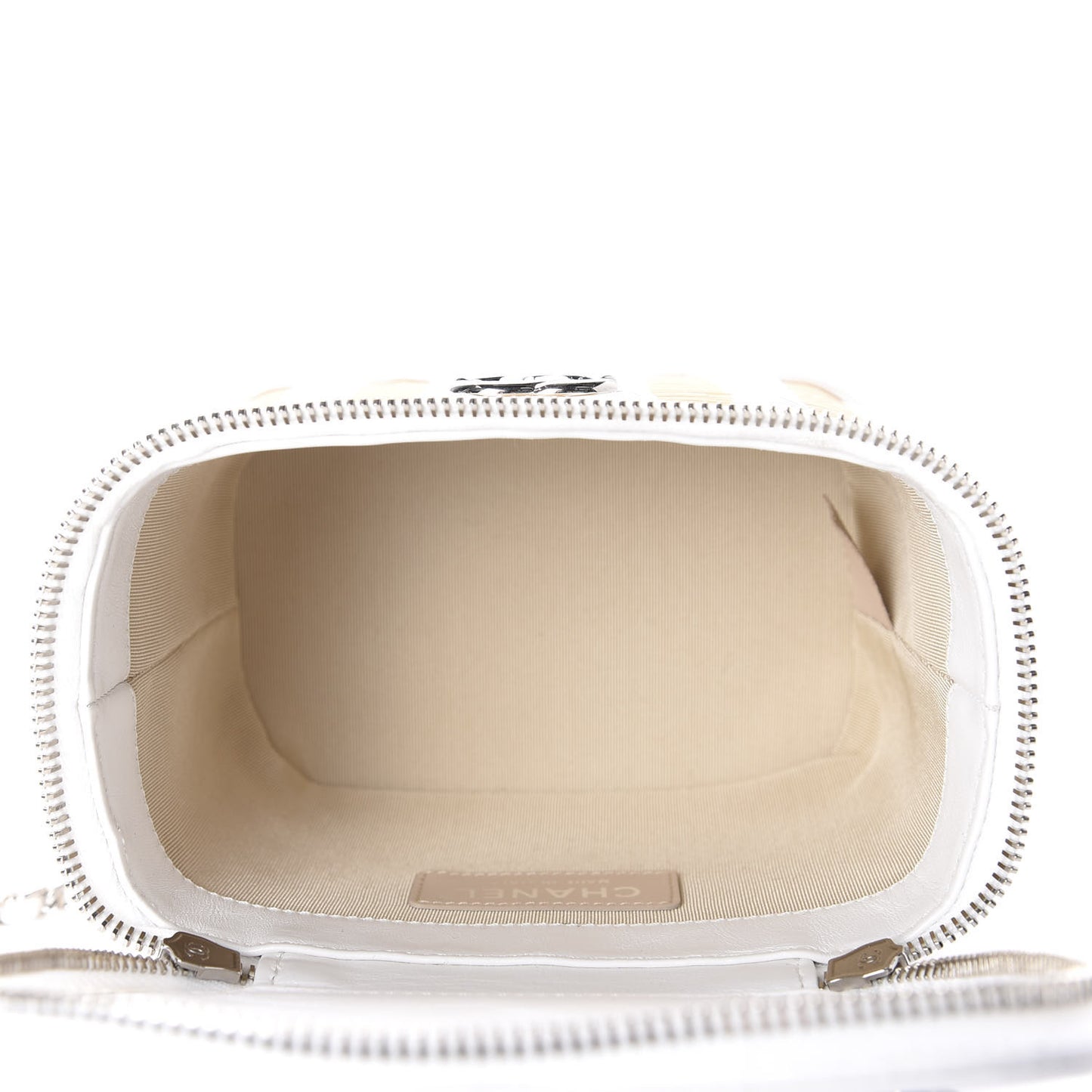 Calfskin Raffia Small Vanity Case Bag White Beige
