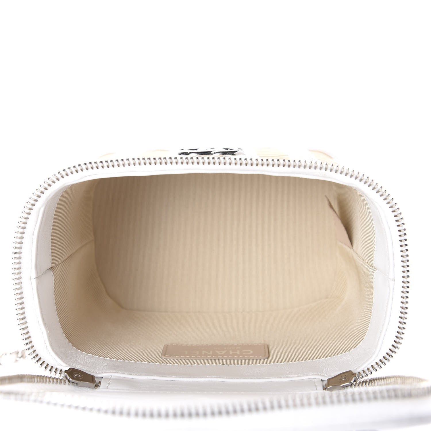 Chanel Calfskin Raffia Small Vanity Case Bag White Beige 5 of 10