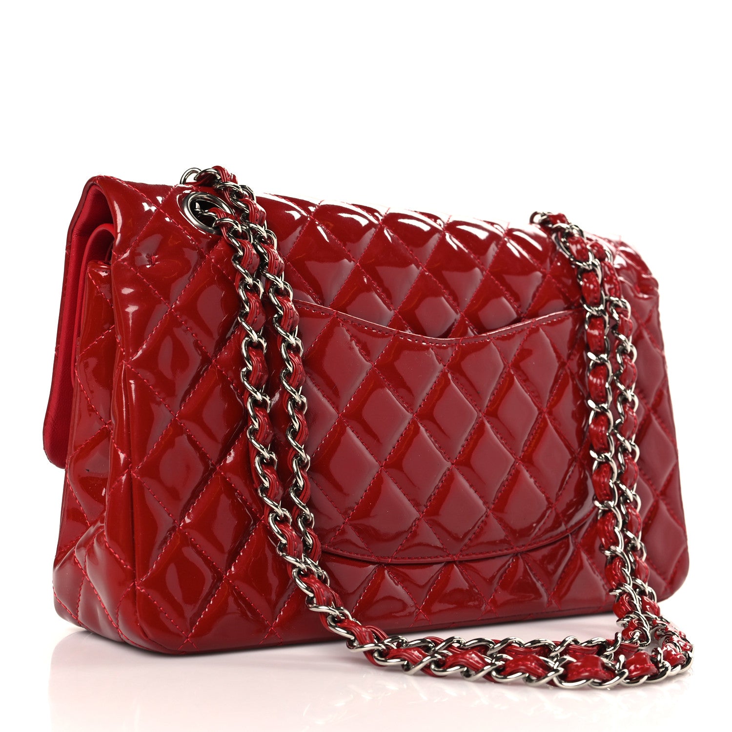 Chanel Patent Calfskin Quilted Medium Double Flap Dark Red 3 of 9