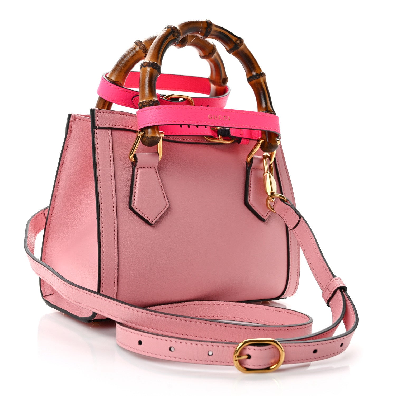Gucci Wonka Grain Calfskin Mini Diana Tote Bag Wild Rose Fuxia Fluo 3 of 10