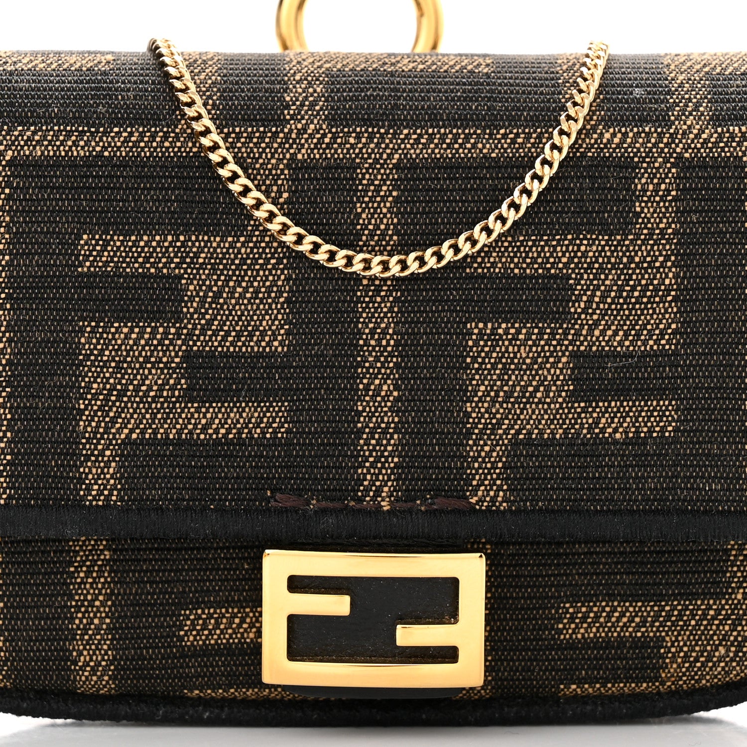 Fendi Fabric Jacquard FF 1974 Nano Baguette Charm Tobacco Moro Black 8 of 11