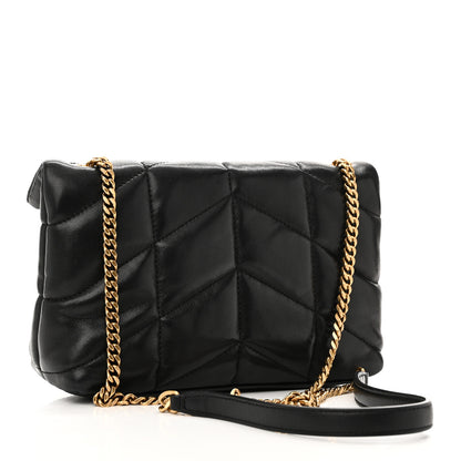 Saint Laurent Lambskin Quilted Toy Loulou Puffer Monogram Chain Satchel Black 3 of 11