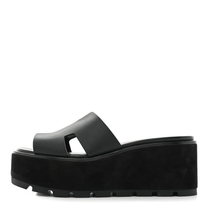 Hermes Calfskin Suede Eze 30 Sandals 37 Black 1 of 8