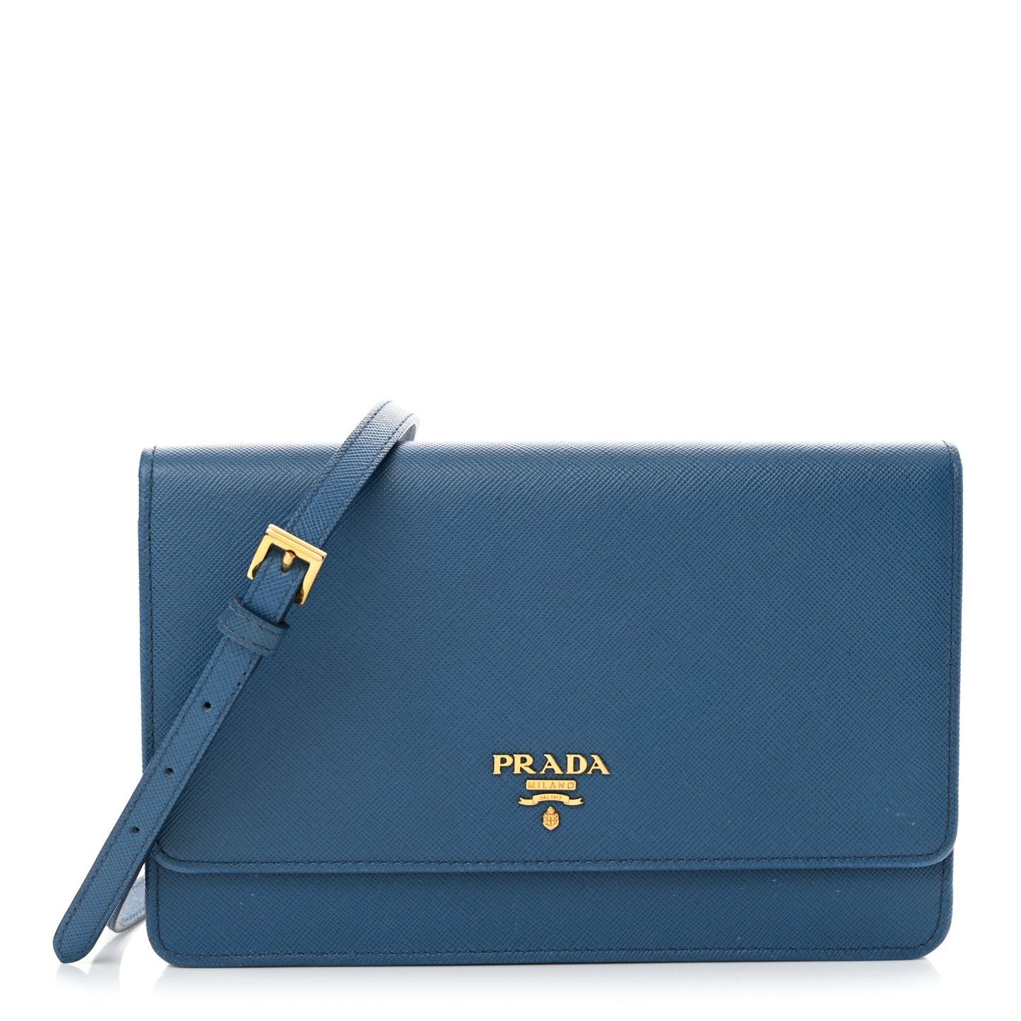 Saffiano Metal Flap Wallet With Strap Cobalto