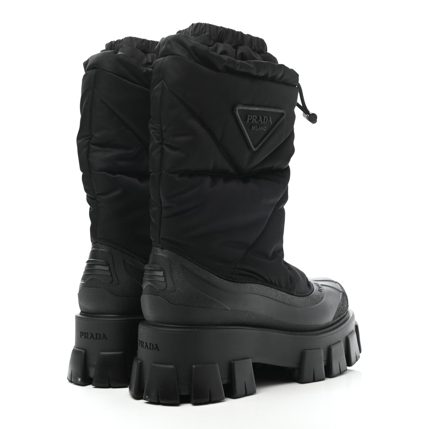 Re-Nylon Gabardine Rubber Triangle Logo Padded Monolith Drawcord 55mm Snow Boots 38.5 Black