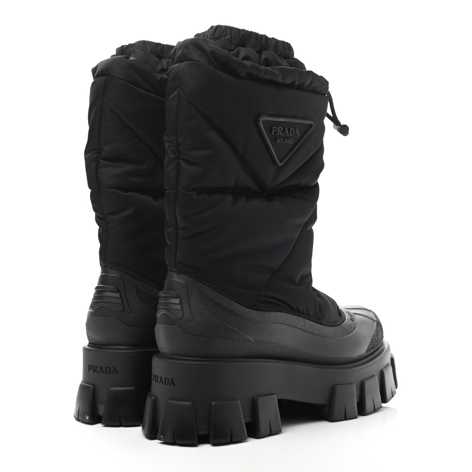 Prada Re-Nylon Gabardine Rubber Triangle Logo Padded Monolith Drawcord 55mm Snow Boots 38.5 Black 4 of 7