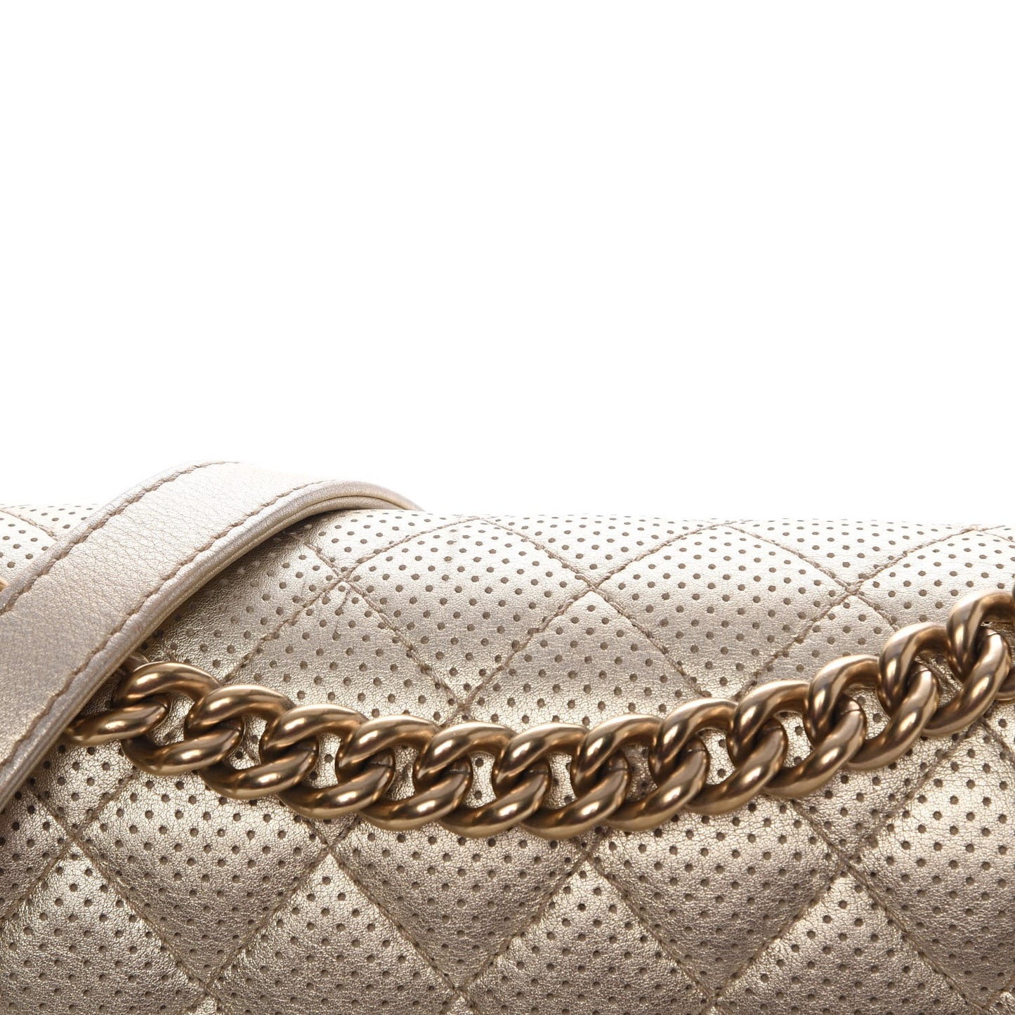 Lambskin Perforated Quilted New Medium Boy Flap Gold