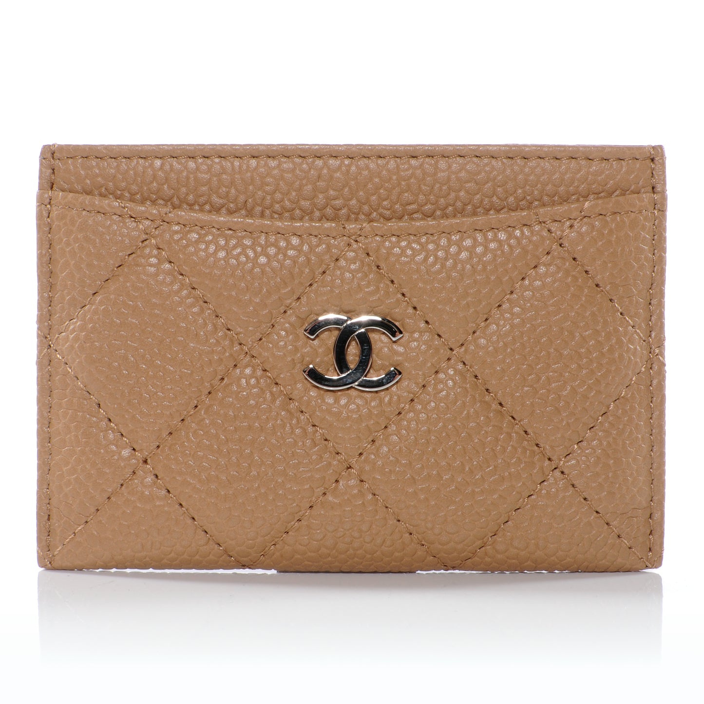Caviar Quilted Card Holder Beige