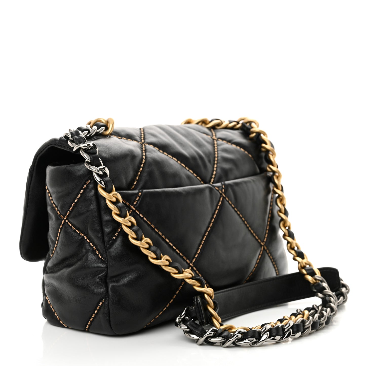 Lambskin Chain Quilted Medium Chanel 19 Flap Black