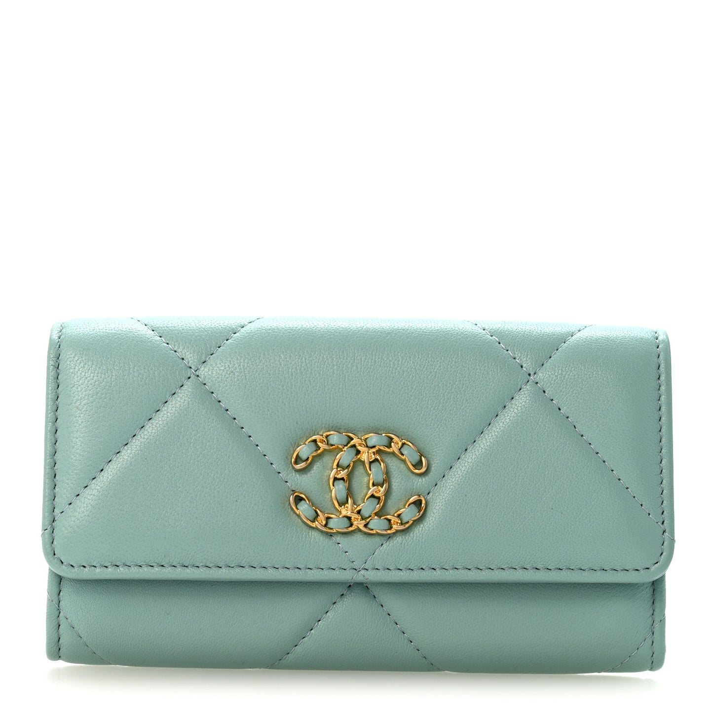 Lambskin Quilted Chanel 19 Flap Wallet Light Blue