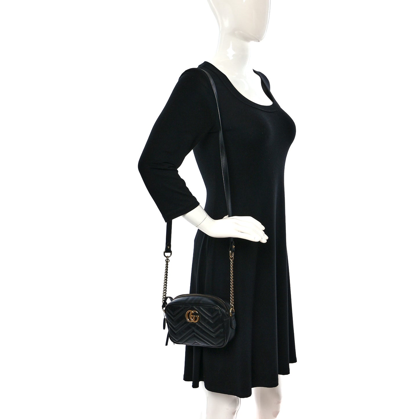 Calfskin Matelasse Mini GG Marmont Chain Shoulder Bag Black
