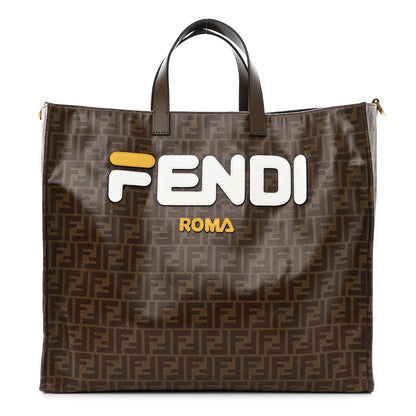 Fendi X FILA Glazed Fabric FF 1974 Mania Shopping Tote Bag Mogano Panna White 1 of 9