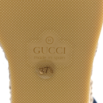 Gucci Canvas Sylvie Web Ankle Wrap Espadrille Wedge Sandals 37.5 Mystic White Hibiscus Red Maritime 6 of 10