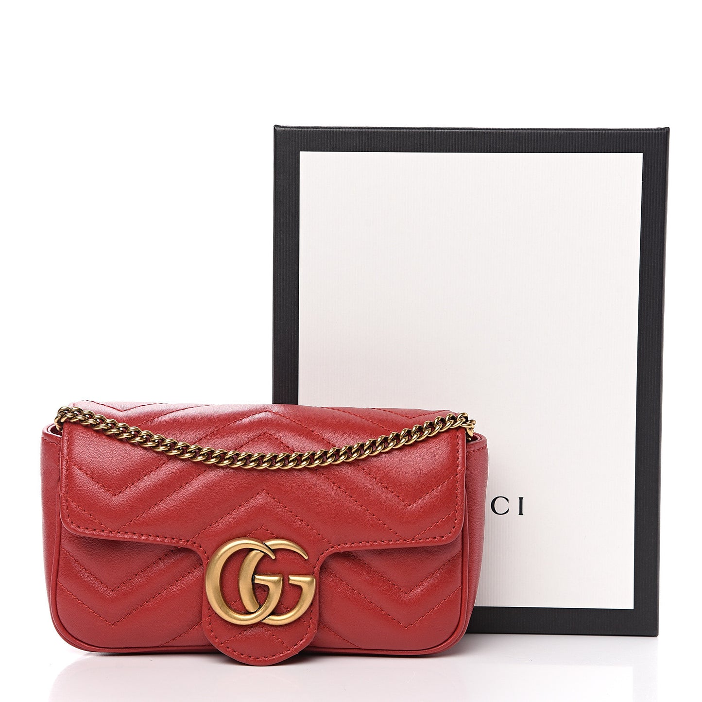 Calfskin Matelasse Super Mini GG Marmont Shoulder Bag Hibiscus Red