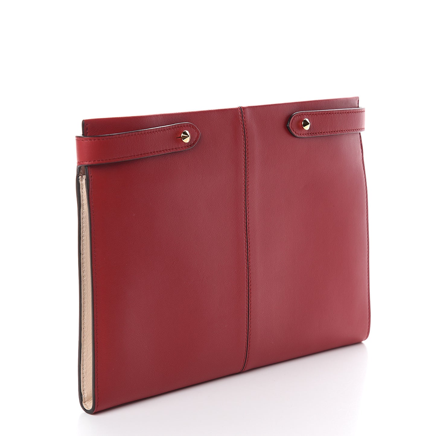 Vitello Grace Glazed Fabric FF 1974 Slim Peekaboo Clutch Wallet Fragola Mogano Panna