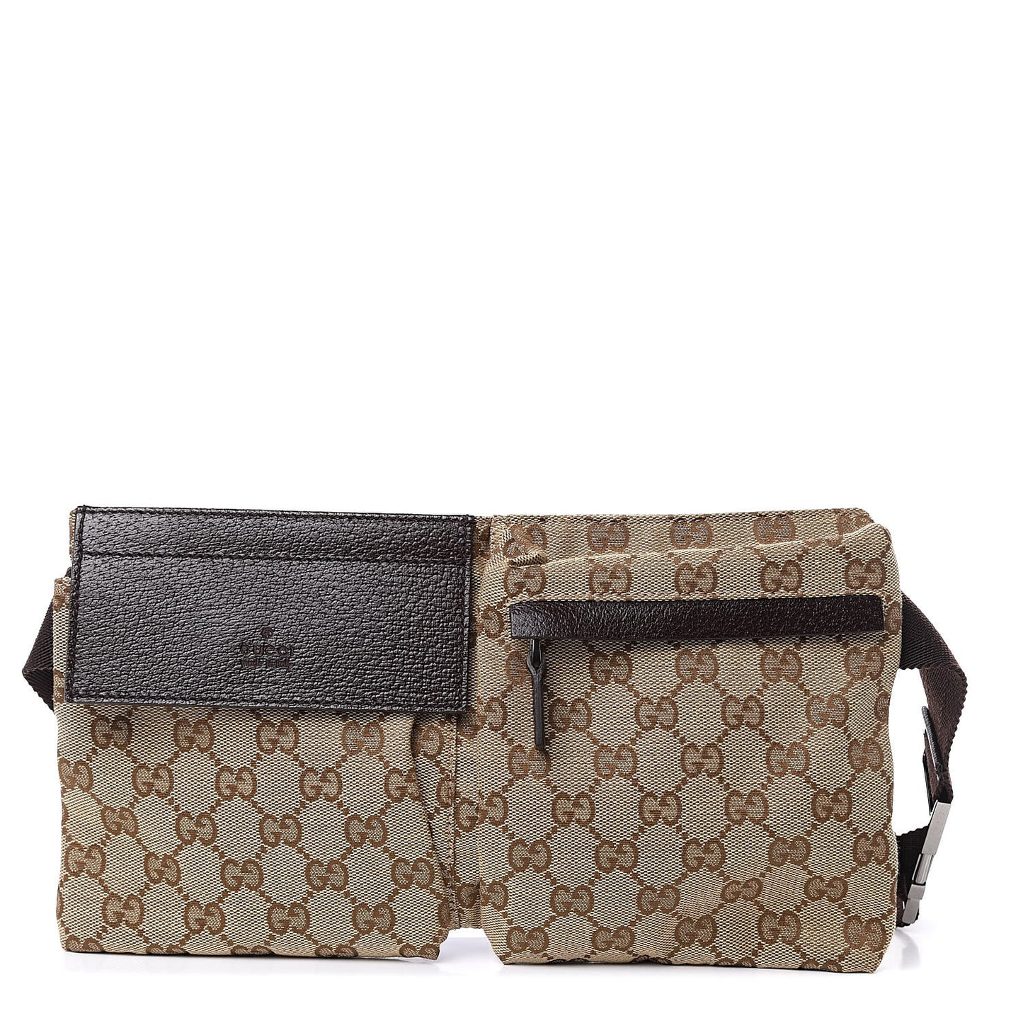 GG Monogram Double Pocket Belt Bag Dark Brown