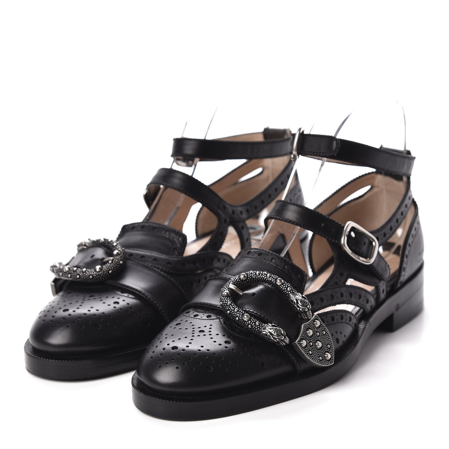 Calfskin Bee Embroidered Womens Queercore Brogue Wingtip Monk Strap Loafers 38 Black