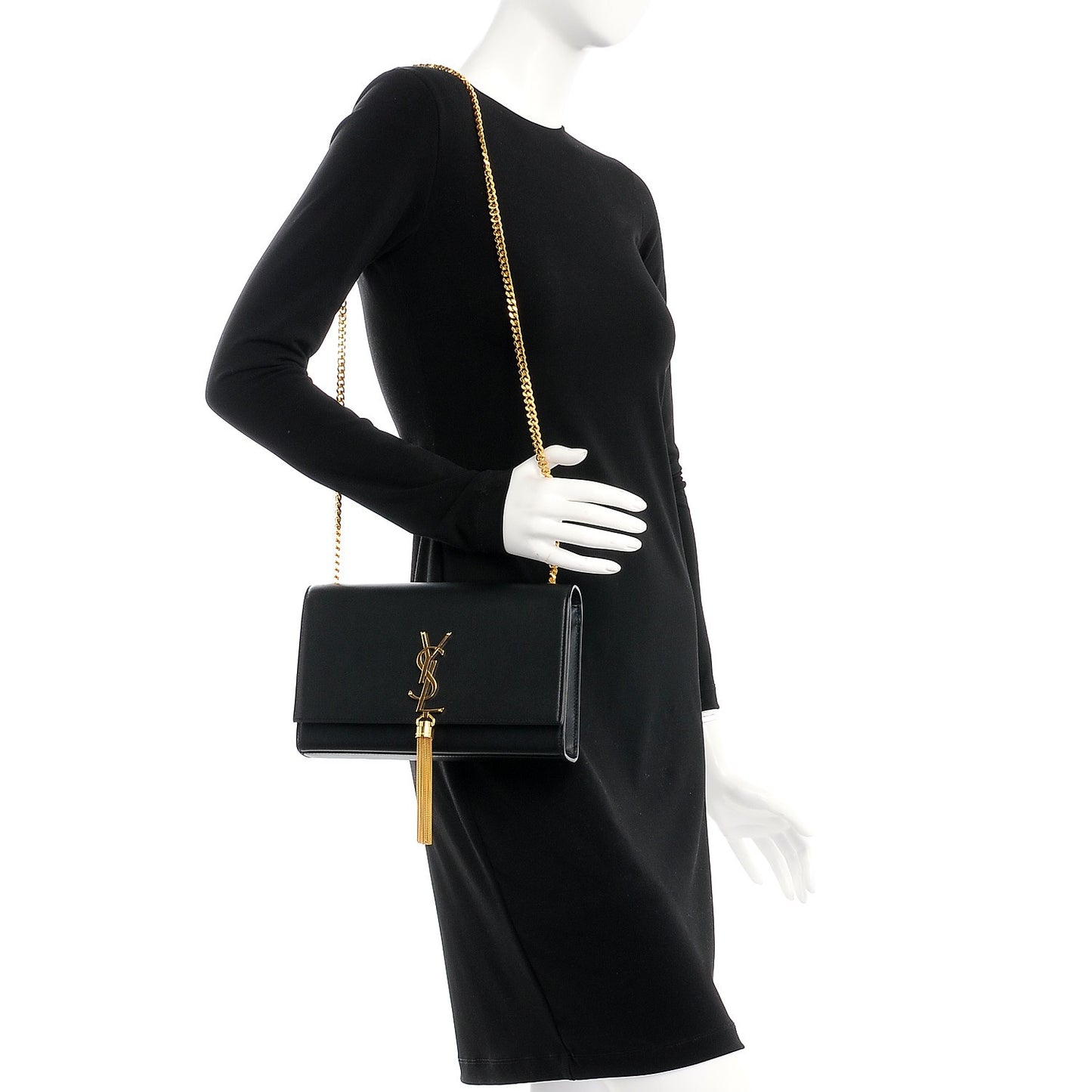 Smooth Calfskin Medium Classic Monogram Kate Tassel Satchel Black
