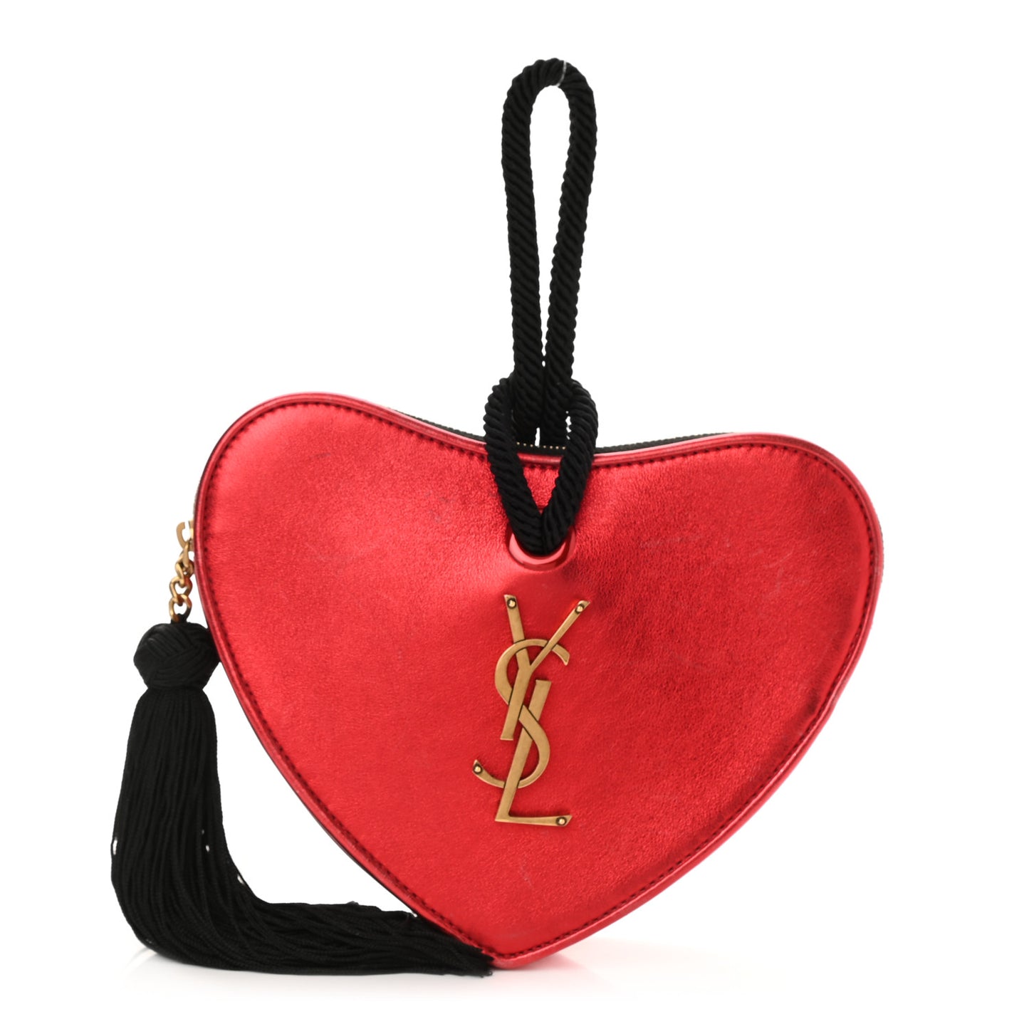 Metallic Calfskin Heart Clutch Rouge