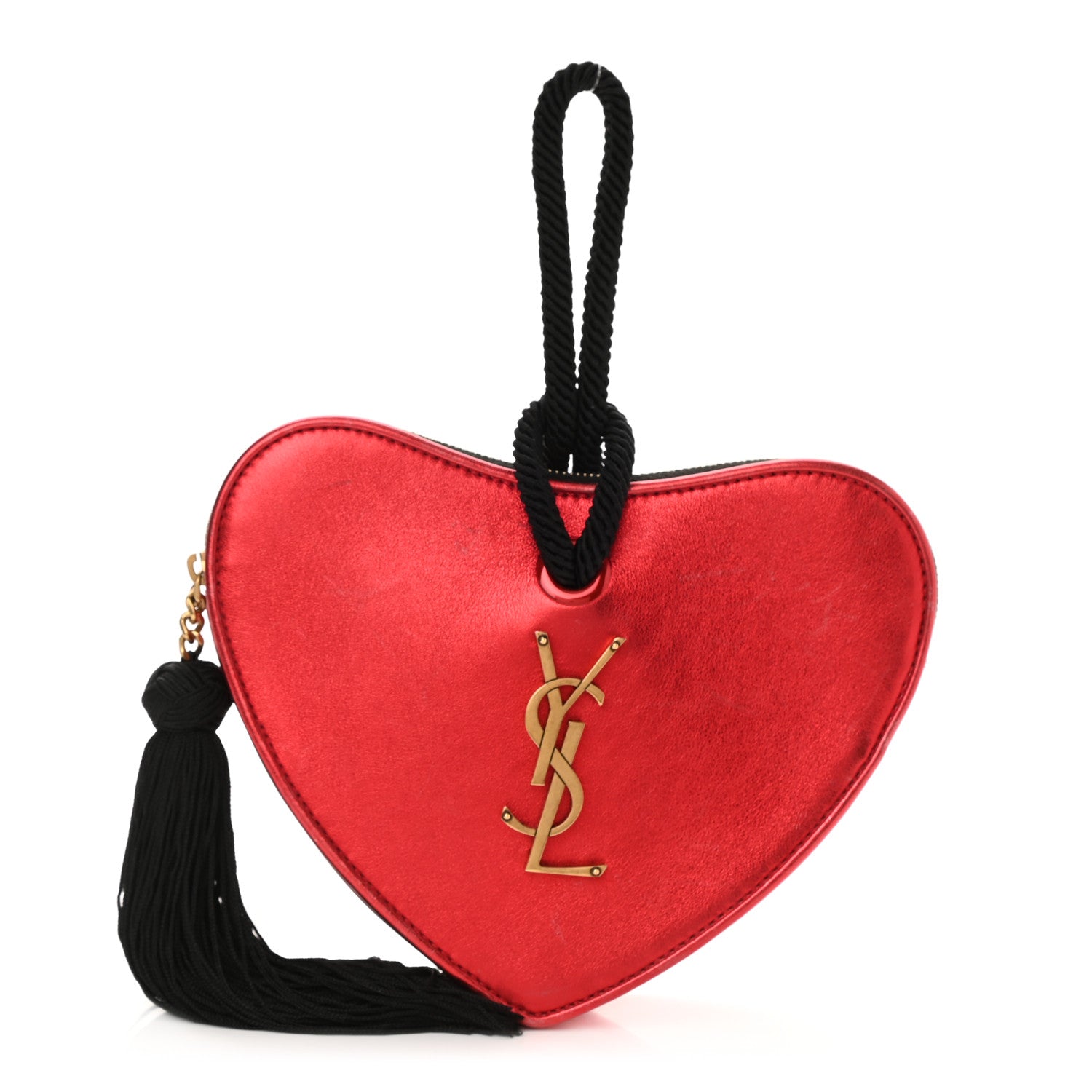 Saint Laurent Metallic Calfskin Heart Clutch Rouge 1 of 9