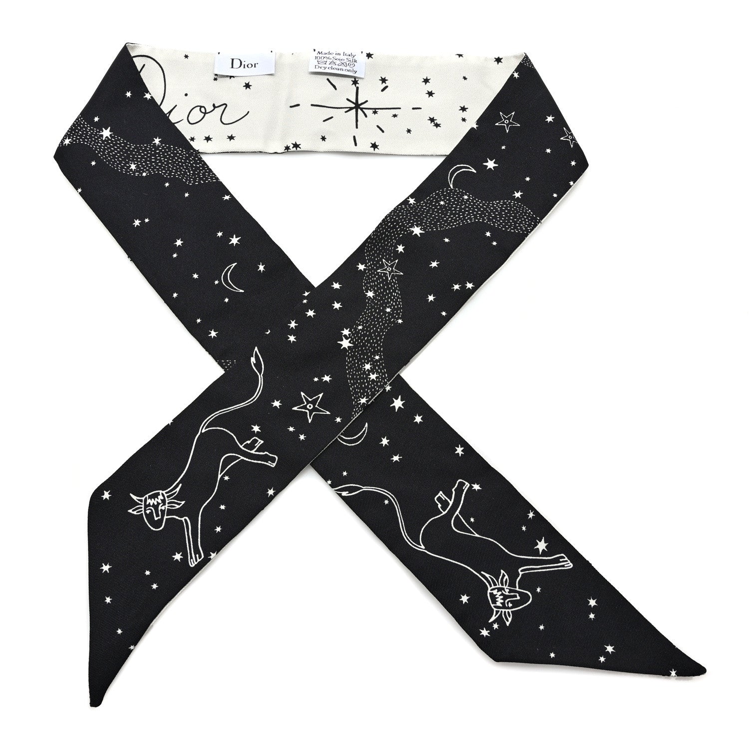 Christian Dior Silk Zodiac Cancer Mitzah Scarf Black 1 of 3