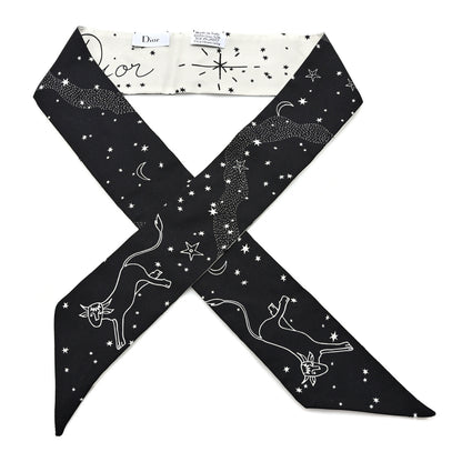 Christian Dior Silk Zodiac Cancer Mitzah Scarf Black 1 of 3
