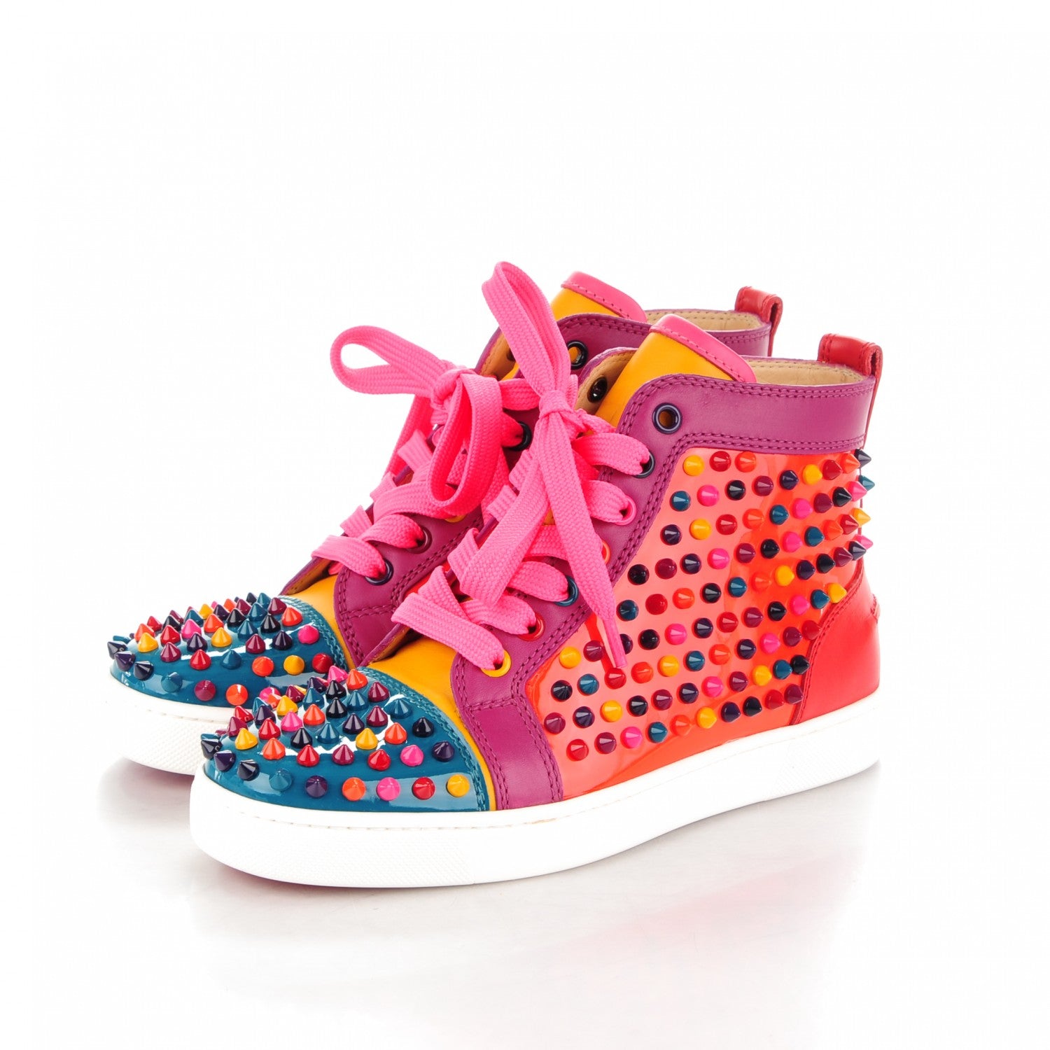Christian Louboutin Patent Calf Spike Louis Flat Sneakers 36 Orange Multicolor 3 of 8