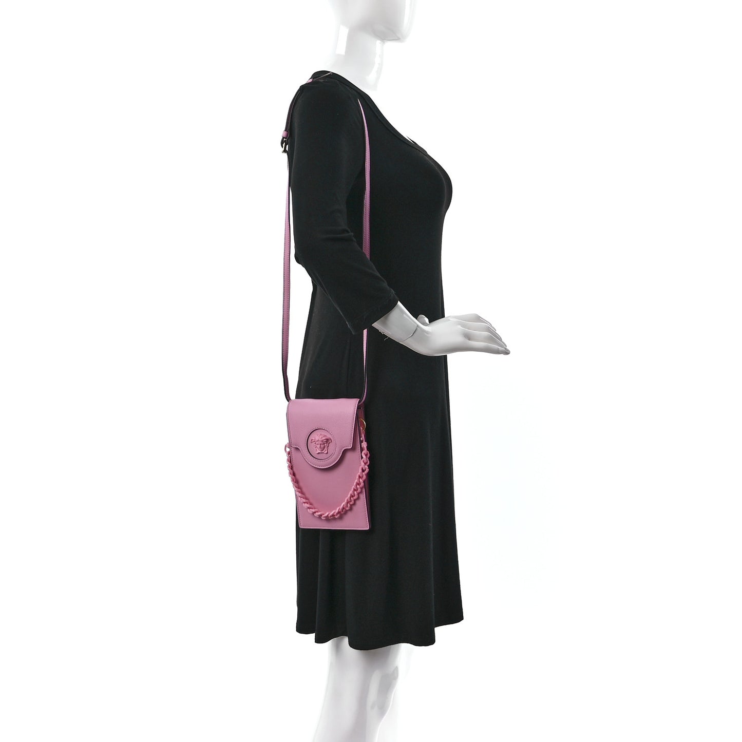 Calfskin La Medusa Chain Crossbody Phone Pouch Pink