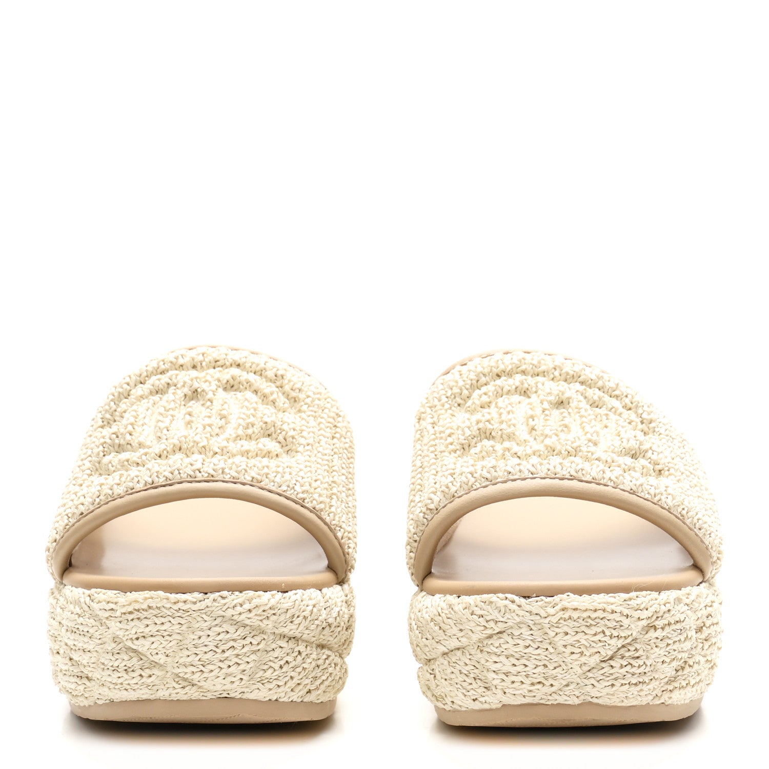 Chanel Raffia CC Platform Mules 37.5 Beige 3 of 9