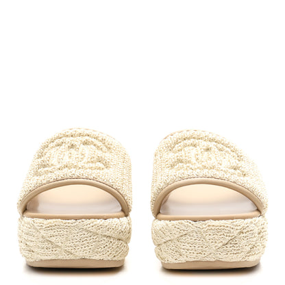 Chanel Raffia CC Platform Mules 37.5 Beige 3 of 9