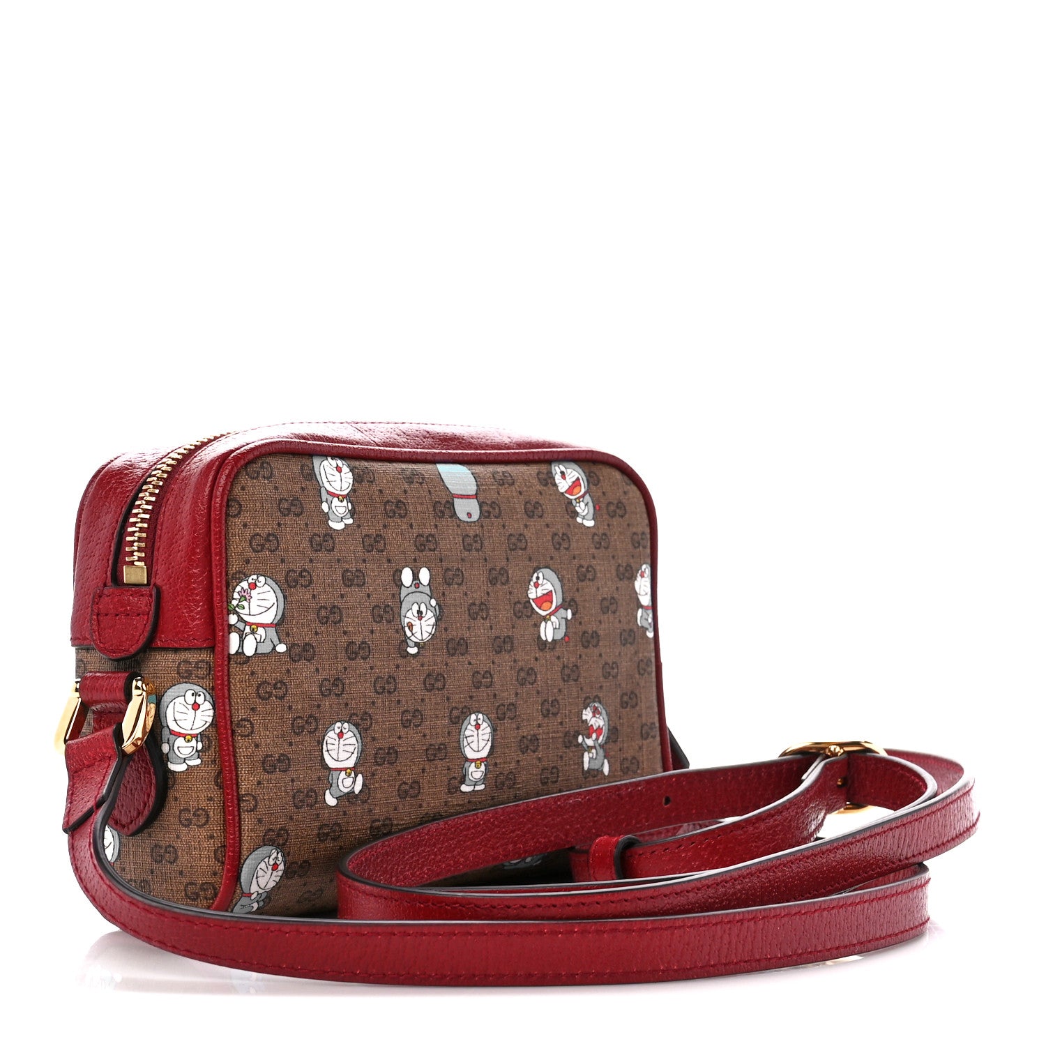 Gucci X DORAEMON Mini Vintage GG Supreme Monogram Camera Bag Beige Cherry Red 3 of 11