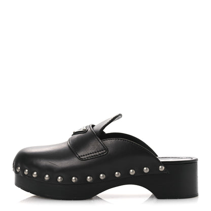 Prada Natural Calfskin Metal Triangle Logo 45mm Clogs 38 Black 1 of 12
