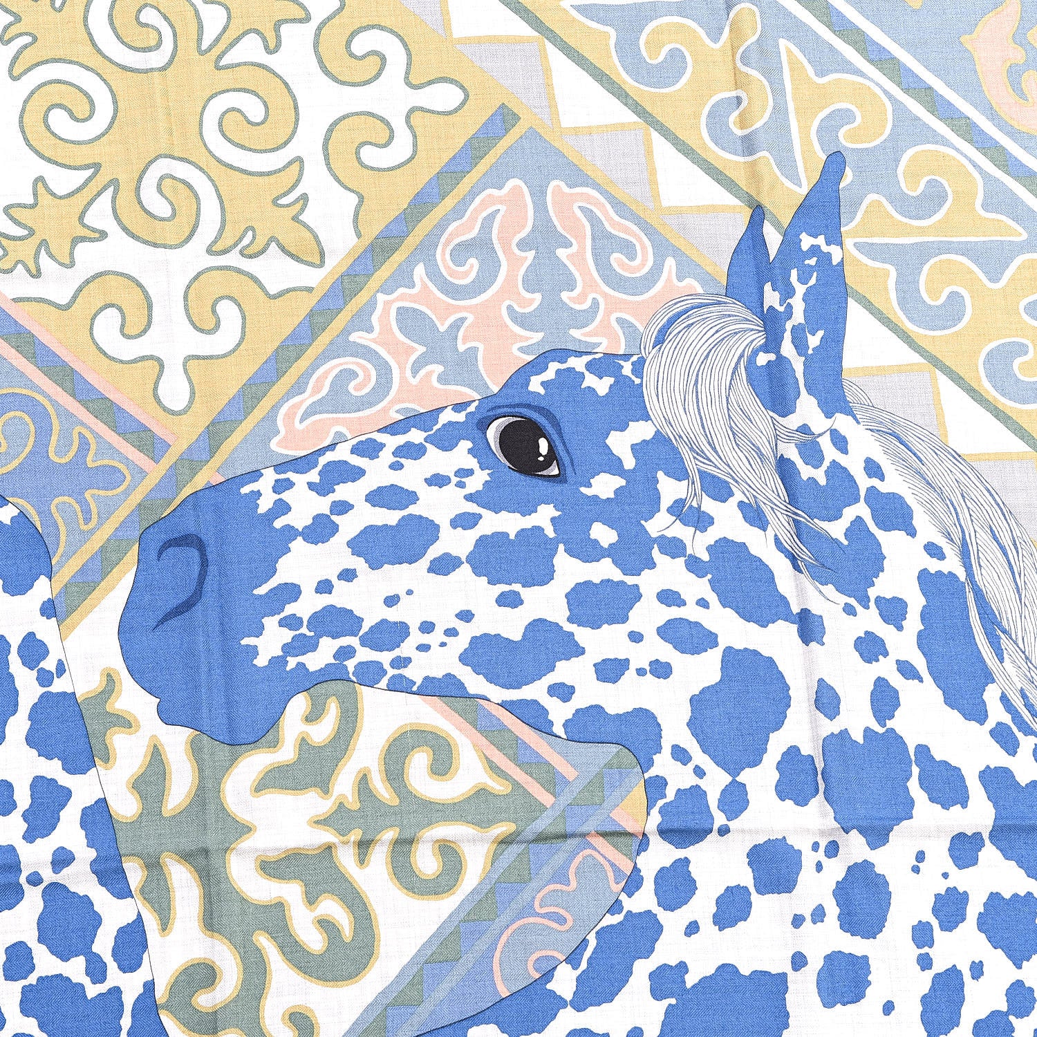 Hermes Cashmere Silk Appaloosa Des Steppes Shawl 140 Gris Chine Bleu Rosi 3 of 7