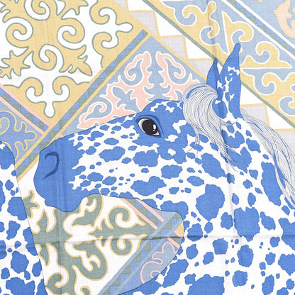 Hermes Cashmere Silk Appaloosa Des Steppes Shawl 140 Gris Chine Bleu Rosi 3 of 7