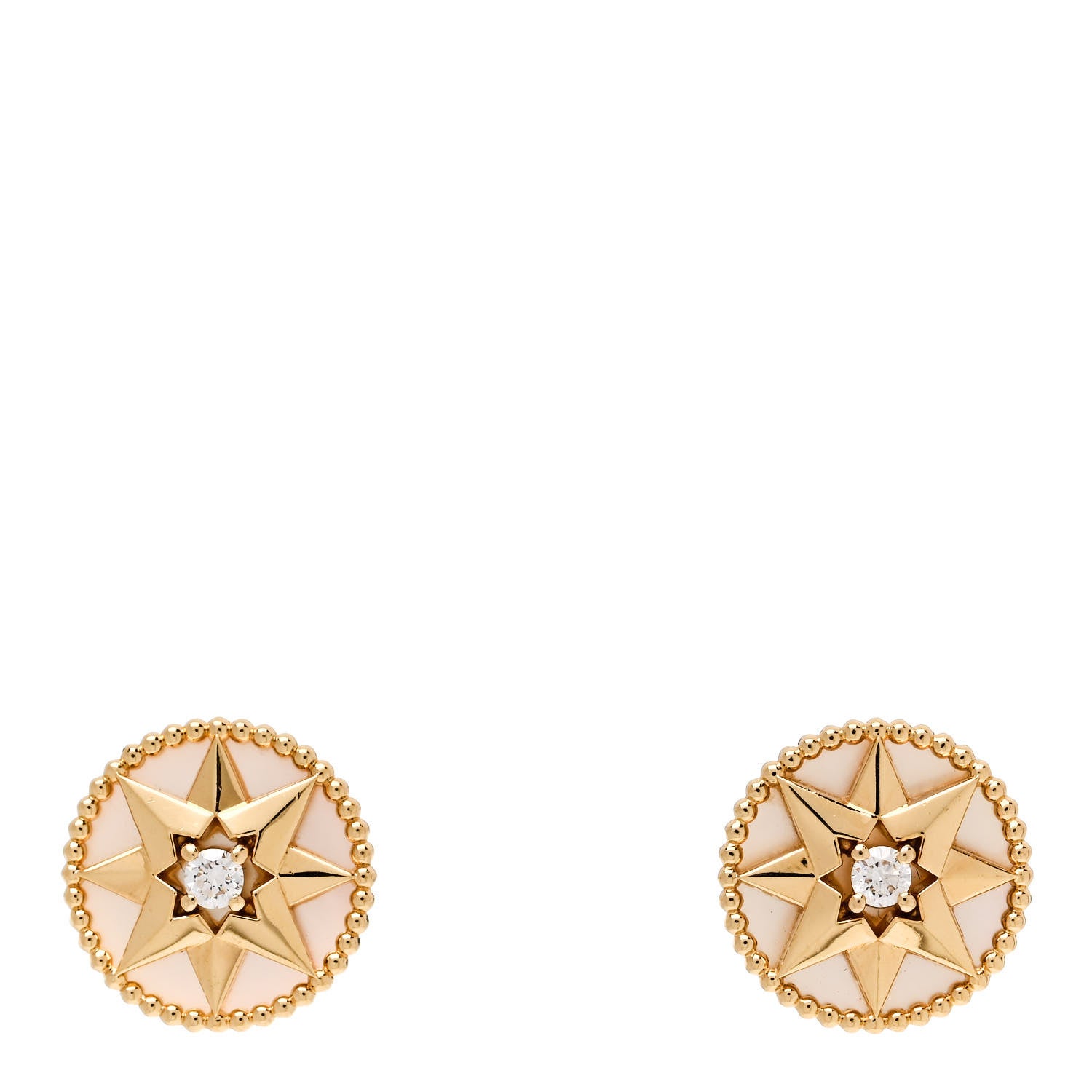 Christian Dior 18K Yellow Gold Diamond Mother Of Pearl Large Rose Des Vents Earrings 1 of 4