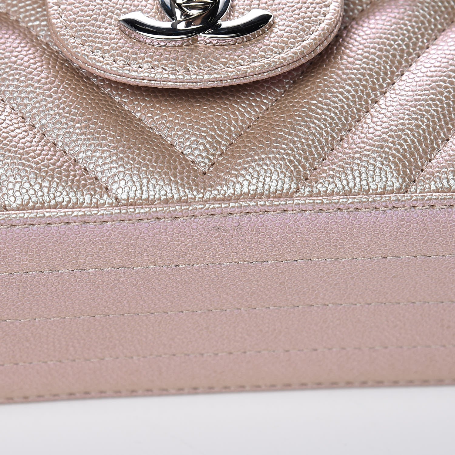 Chanel Iridescent Caviar Chevron Quilted Mini Rectangular Flap Light Gold 10 of 11