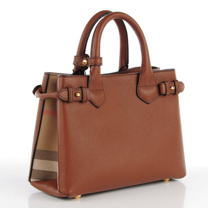 Burberry Grainy Calfskin House Check Small Banner Tote Tan 3 of 8