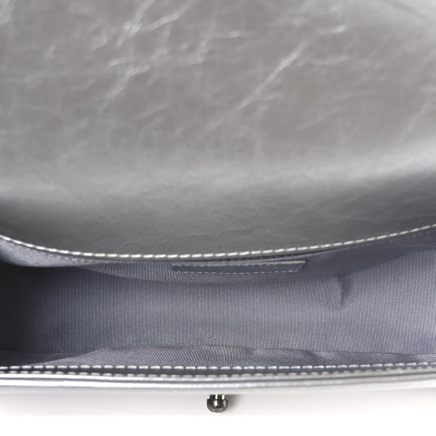Metallic Calfskin Quilted Medium Top Handle Boy Flap Silver