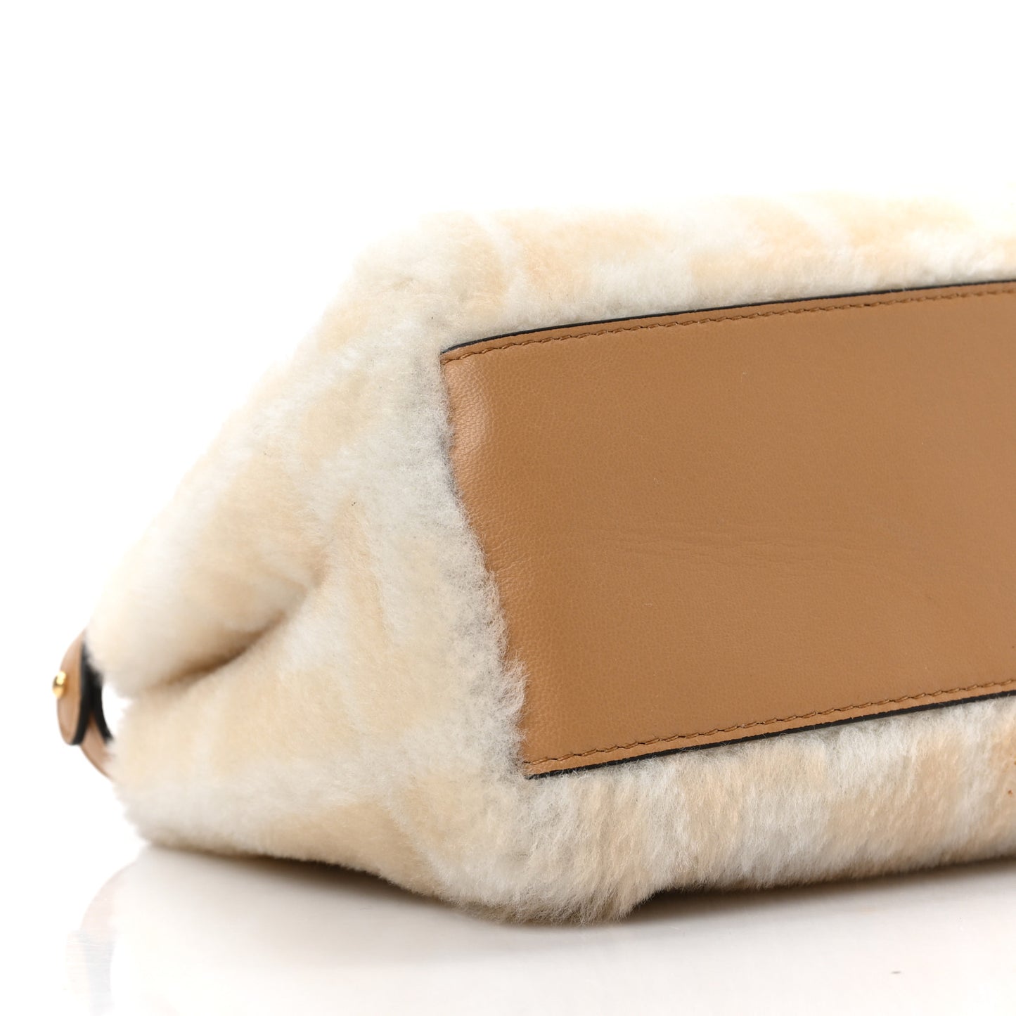 Shearling Nappa Macro FF 1974 Mini Peekaboo Iconic Satchel White Ice Cuoio Miele Scuro