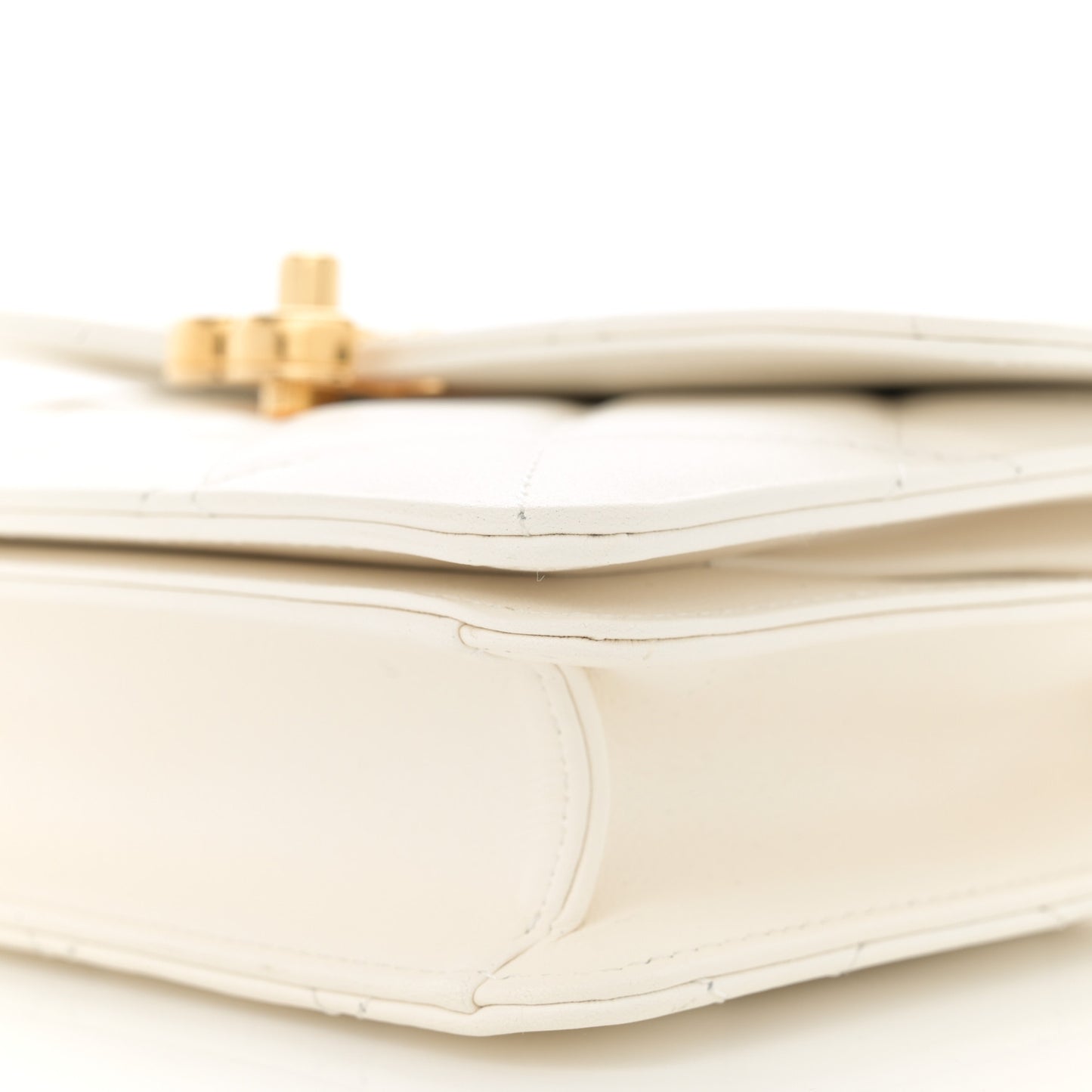 Shiny Calfskin Quilted Small Metal Top Handle Flap White