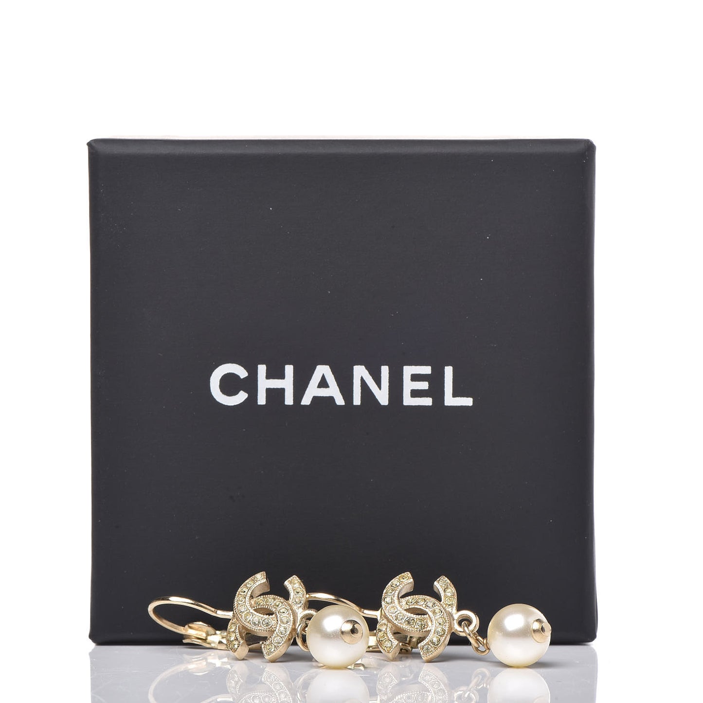 Crystal Pearl CC Drop Earrings Gold