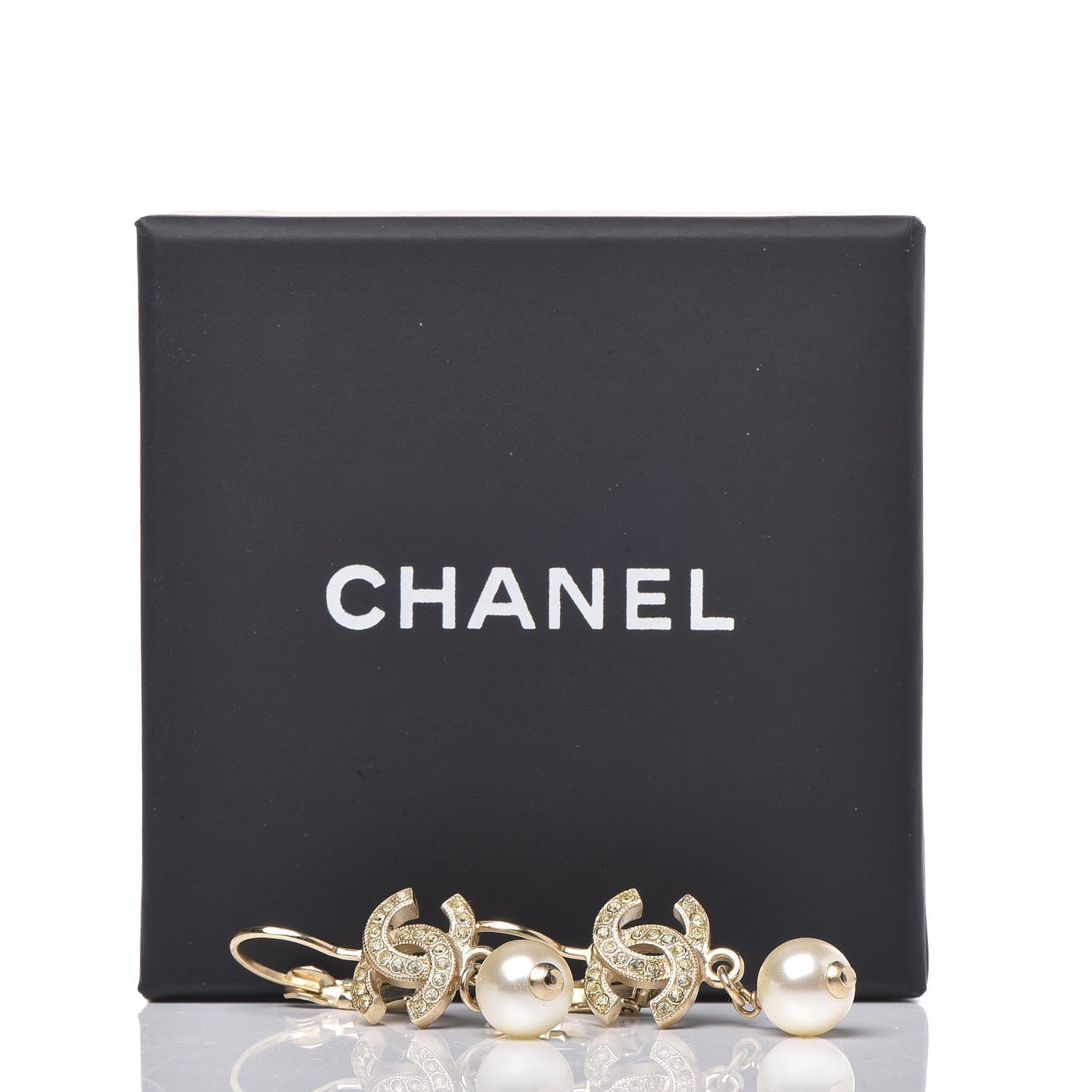 Chanel Crystal Pearl CC Drop Earrings Gold 5 of 5