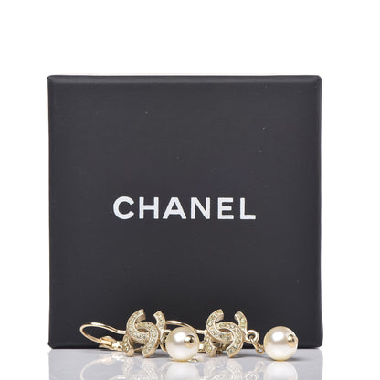 Chanel Crystal Pearl CC Drop Earrings Gold 5 of 5