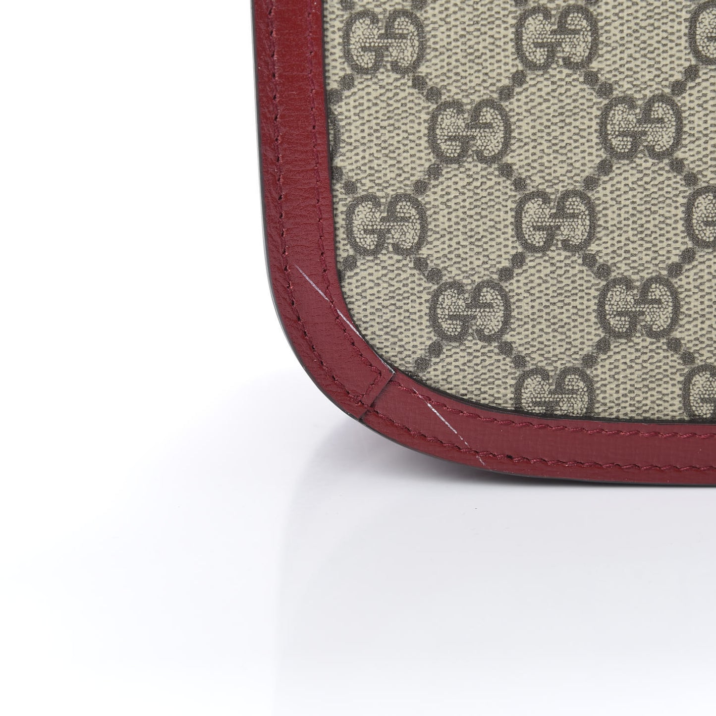GG Supreme Monogram Azalea Calfskin Horsebit 1955 Shoulder Bag Beige Ebony New Cherry Red