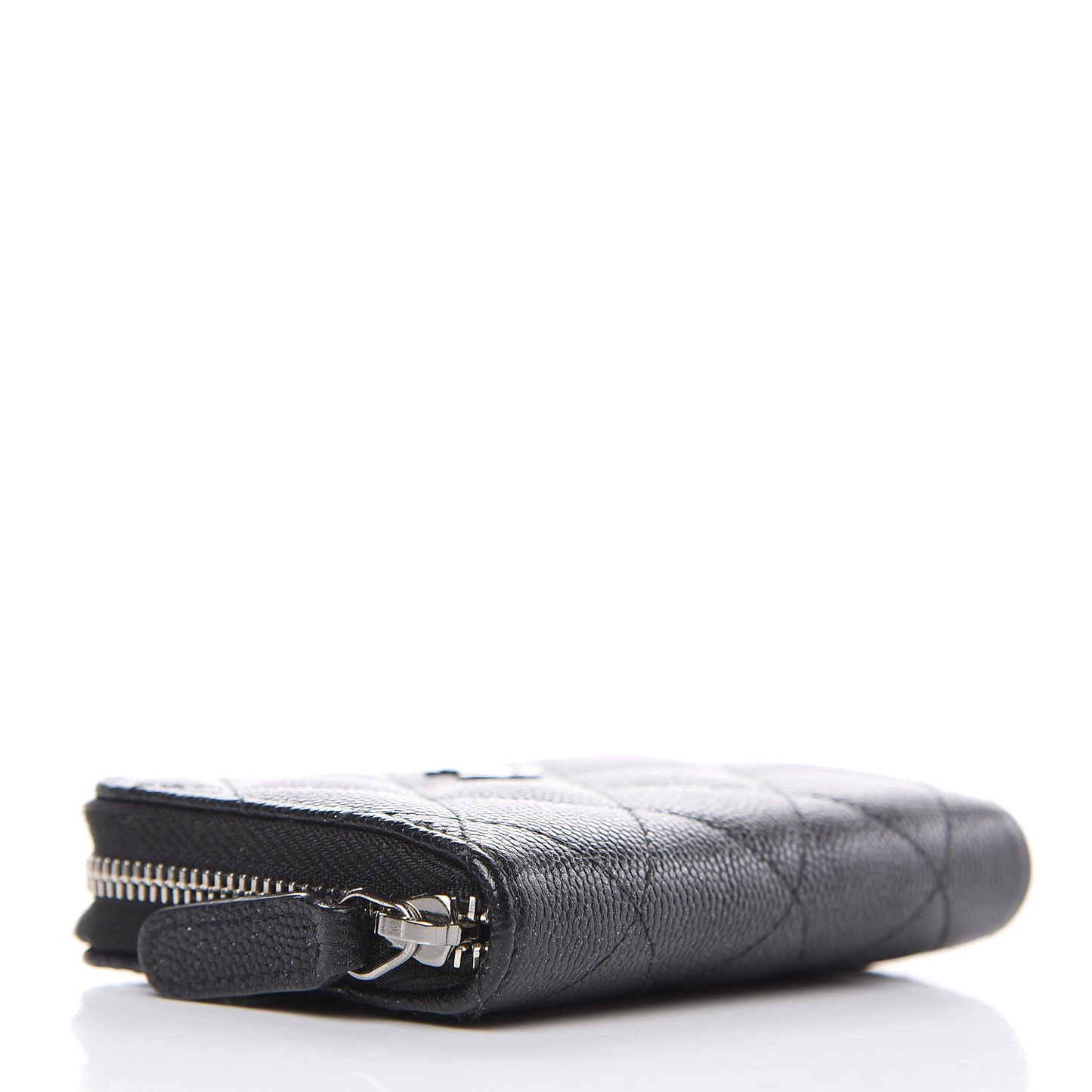 Metallic Caviar Quilted Zip Coin Purse Black