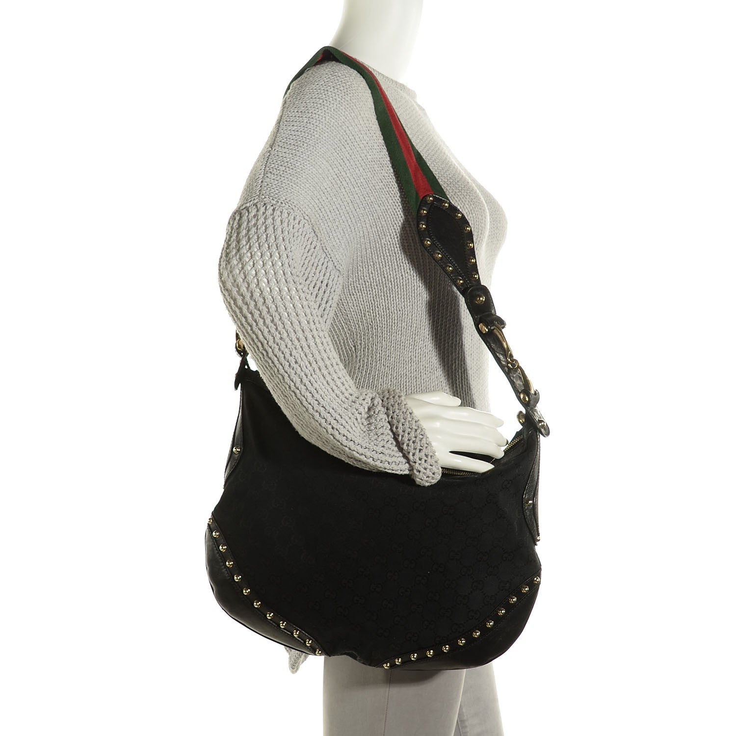 Gucci Monogram Studded Pelham Shoulder Bag Black 2 of 9